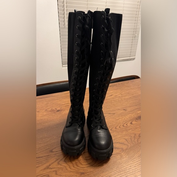 NWT Sam Edelman leather Combat Lace-Up Knee-High Boots - Picture 4 of 7